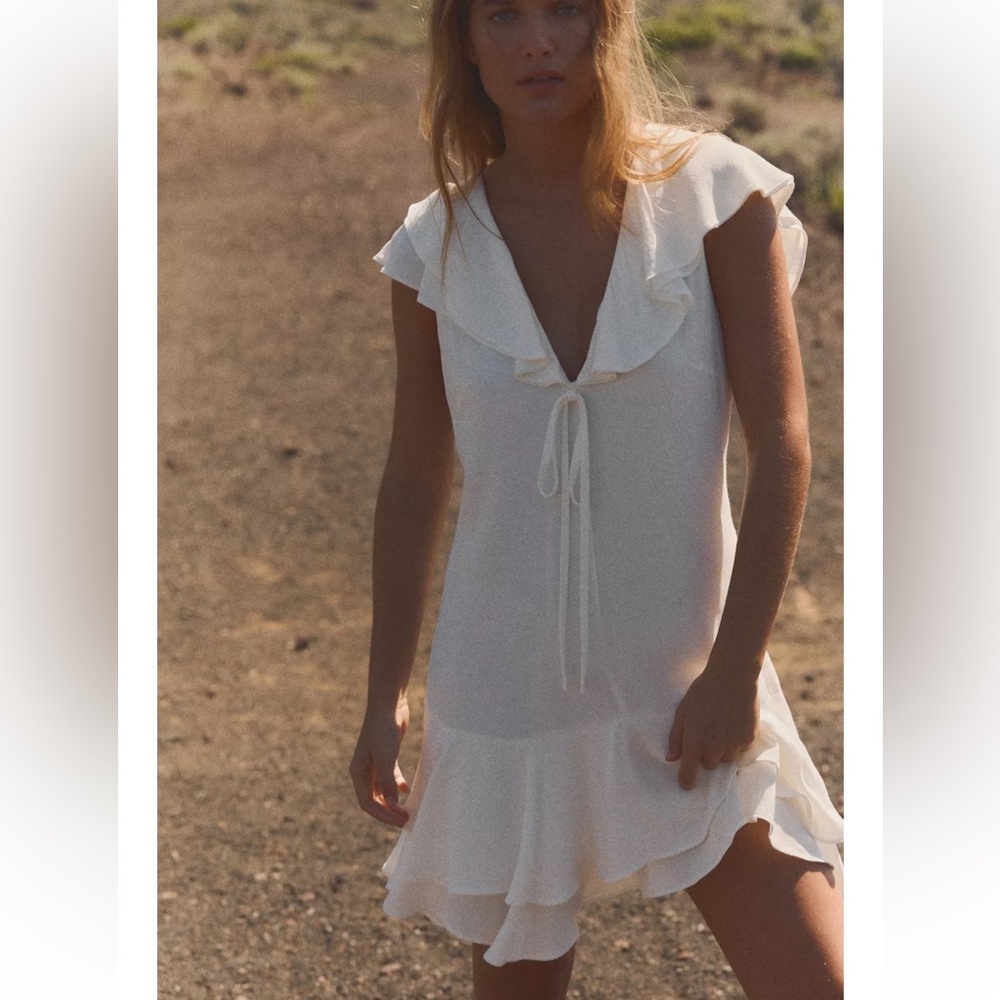Zara Elegant White Ruffle Dress